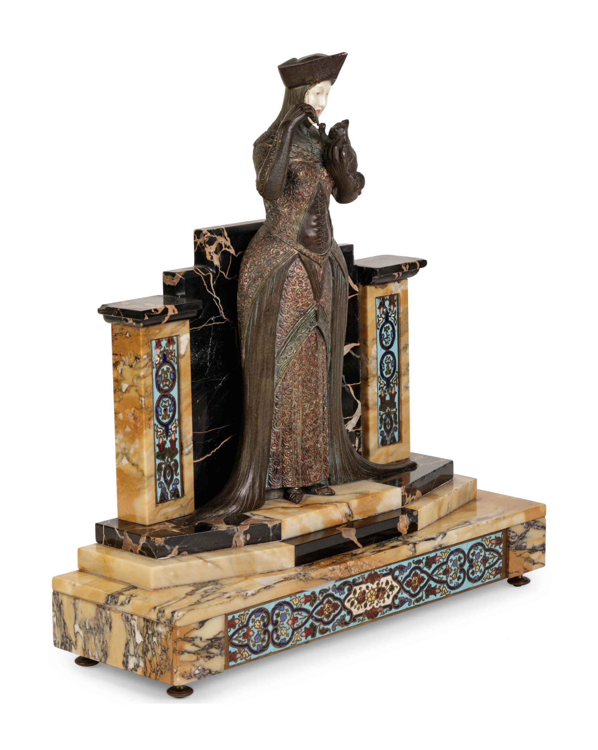 A Continental Bronze, Champlevé and Marble Figure