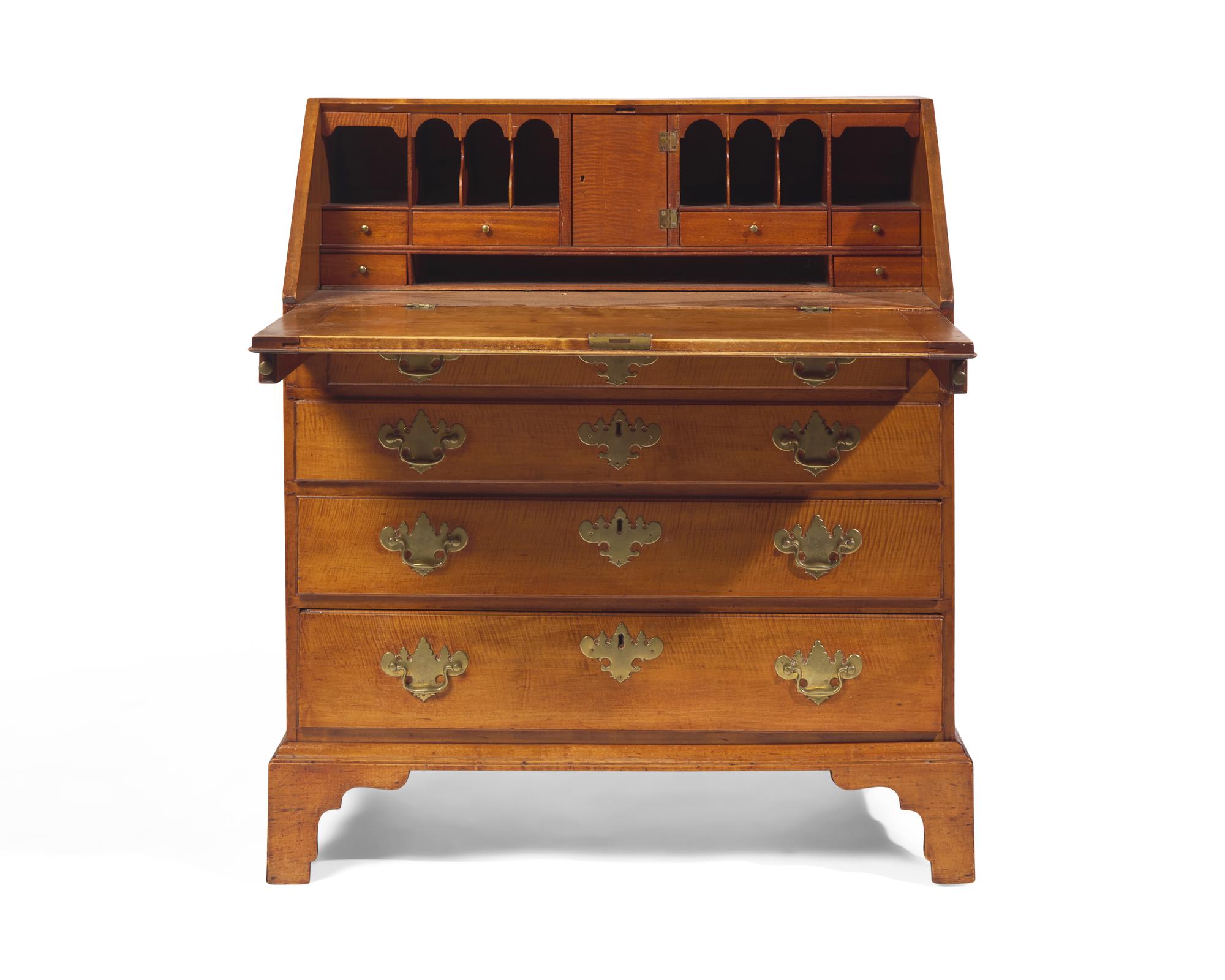 A Chippendale Tiger Maple Slant-Front Desk