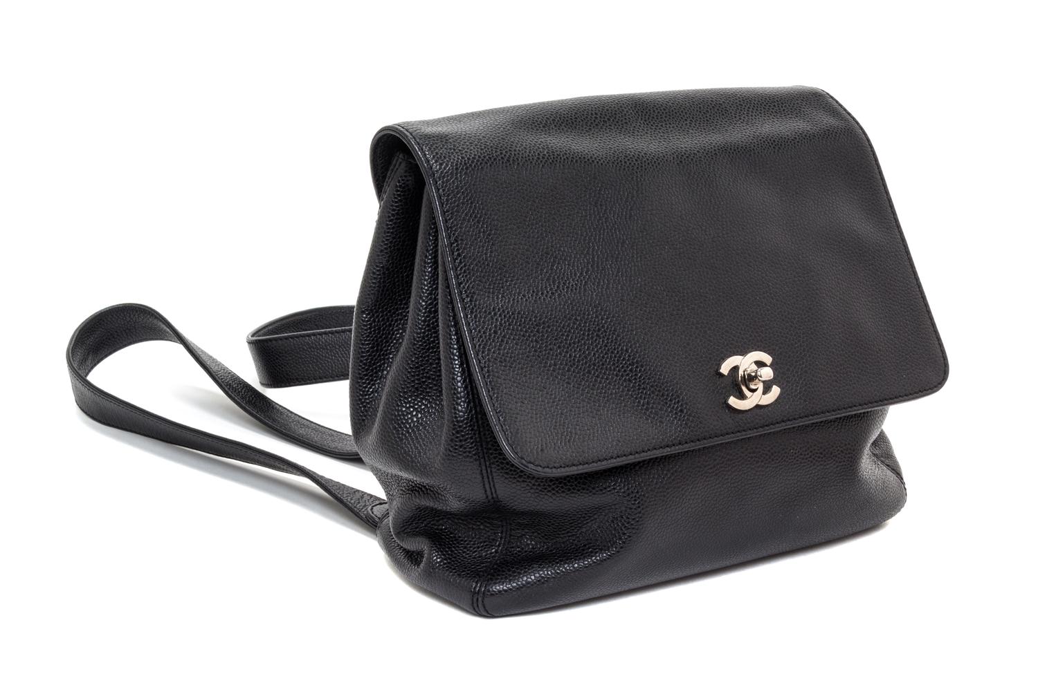 A Chanel Black Caviar Leather Backpack, 9.5" x 10" x 3.25".
