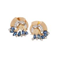 RETRO, TRICOLOR GOLD, SAPPHIRE AND DIAMOND EARCLIPS