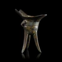 A Chinese Archaistic Bronze Wine Cup, Jue, Ming-Qing Dynasty 明-清 青銅爵