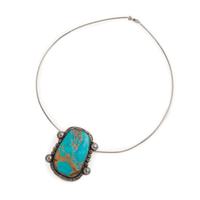 Navajo Sterling Silver and Turquoise Pendant, with Silver Chain