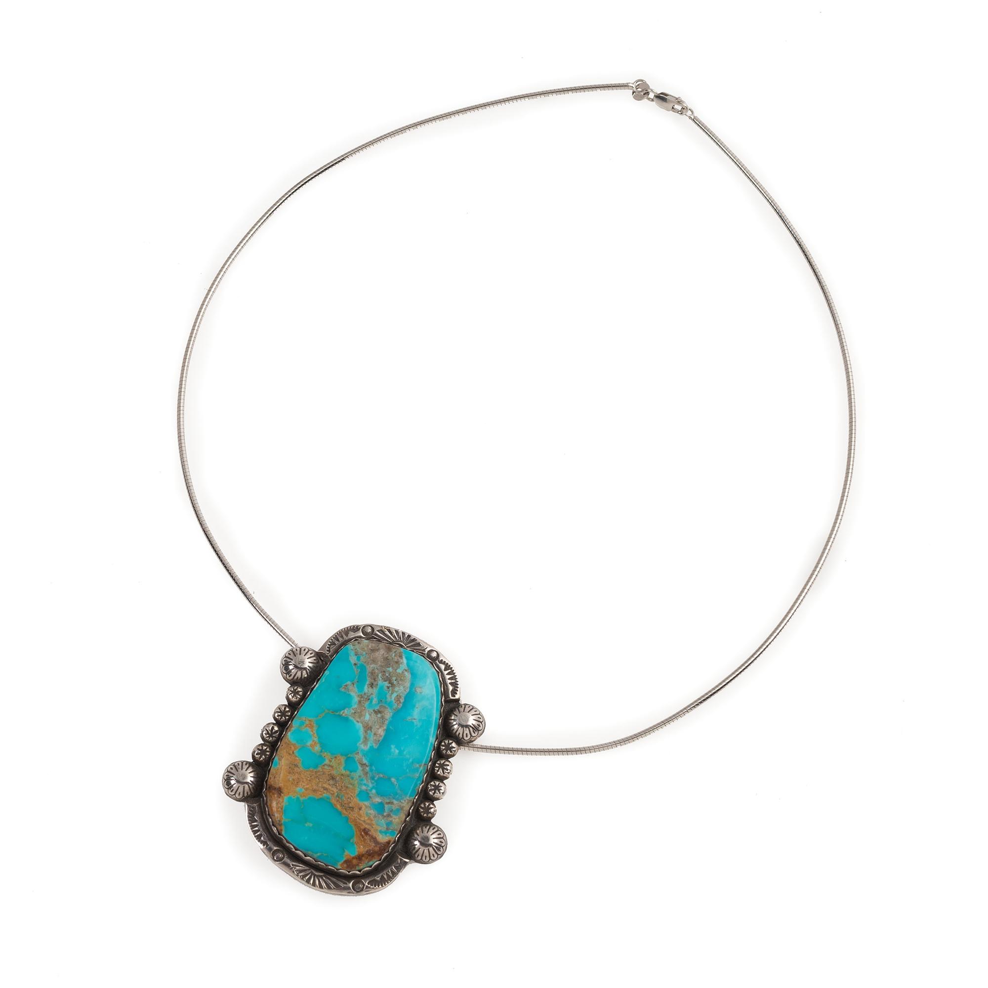 Navajo Sterling Silver and Turquoise Pendant, with Silver Chain