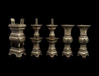 A Chinese Five-Piece Pewter Altar Set