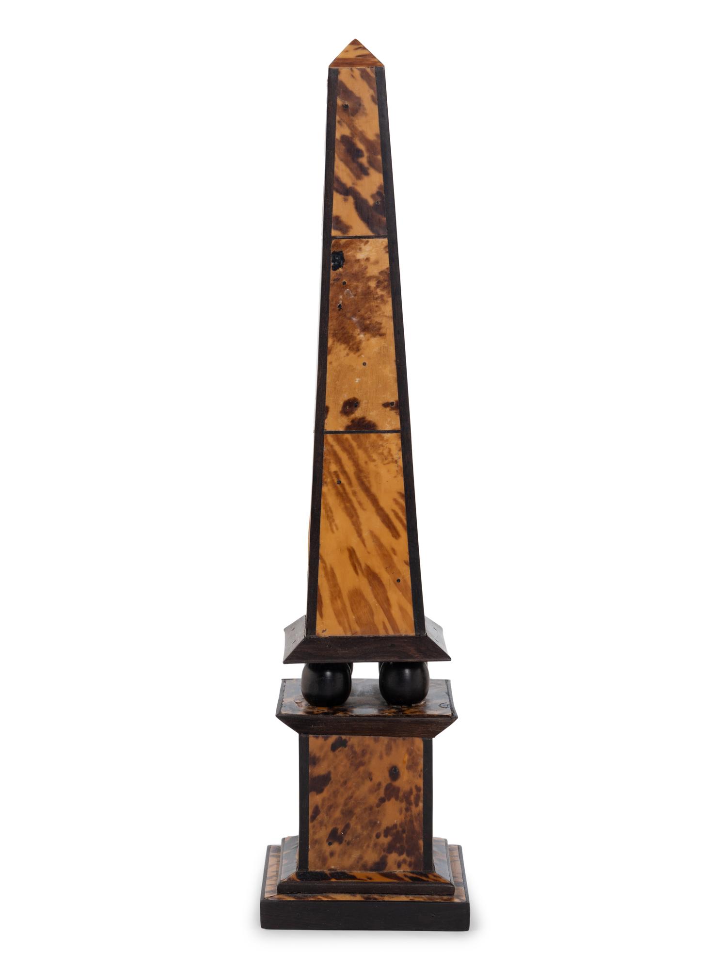 A Pair of Tortoise Shell Veneered Rosewood Obelisks
