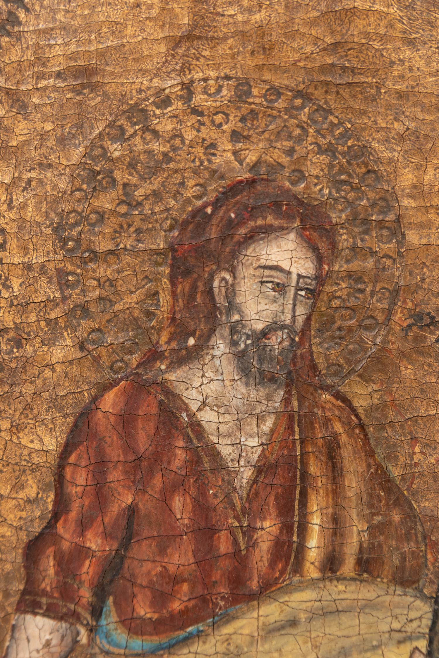A Continental Painted and Parcel Gilt Triptych