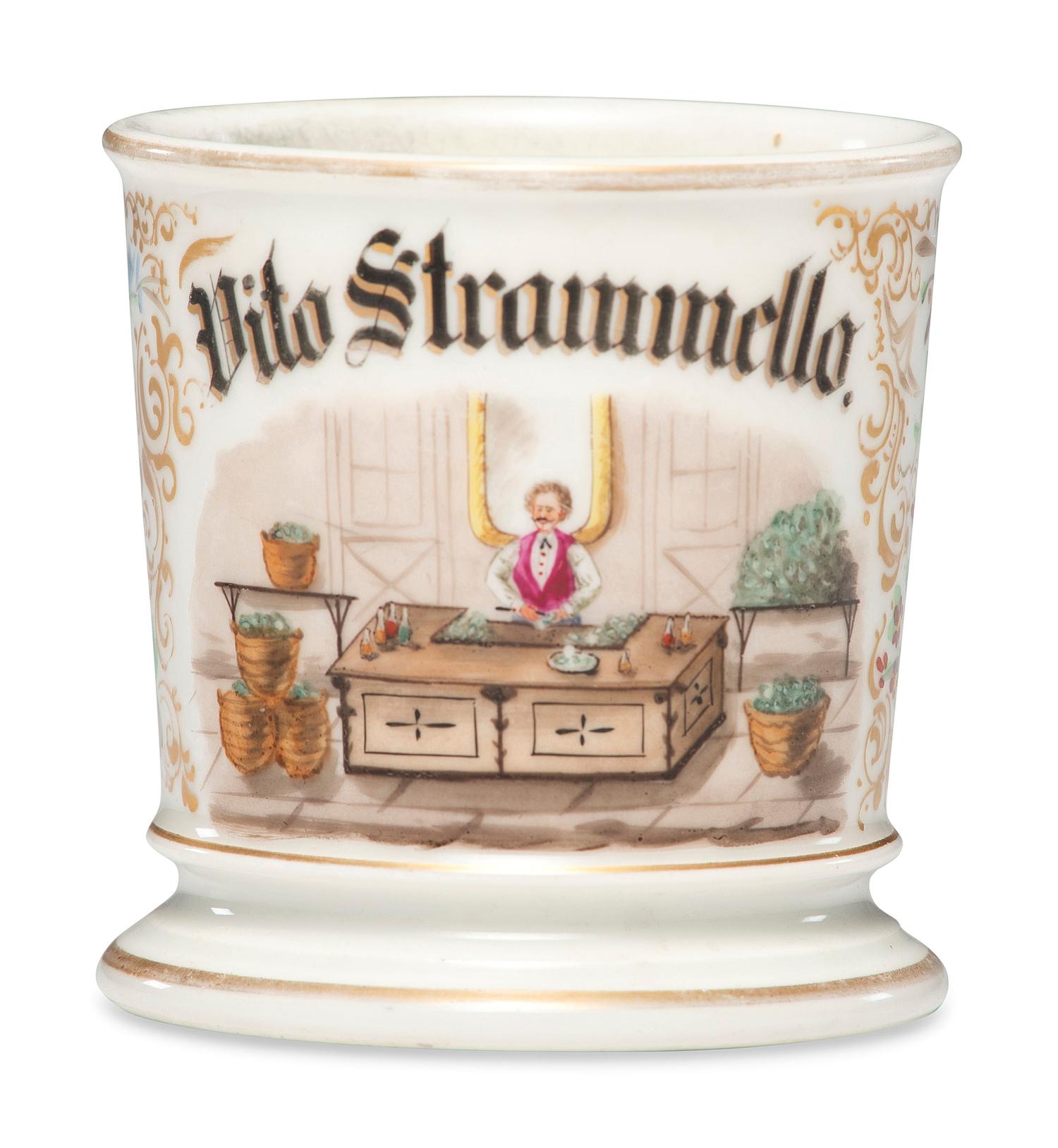 An Oyster Shucker's Porcelain Occupational Shaving Mug