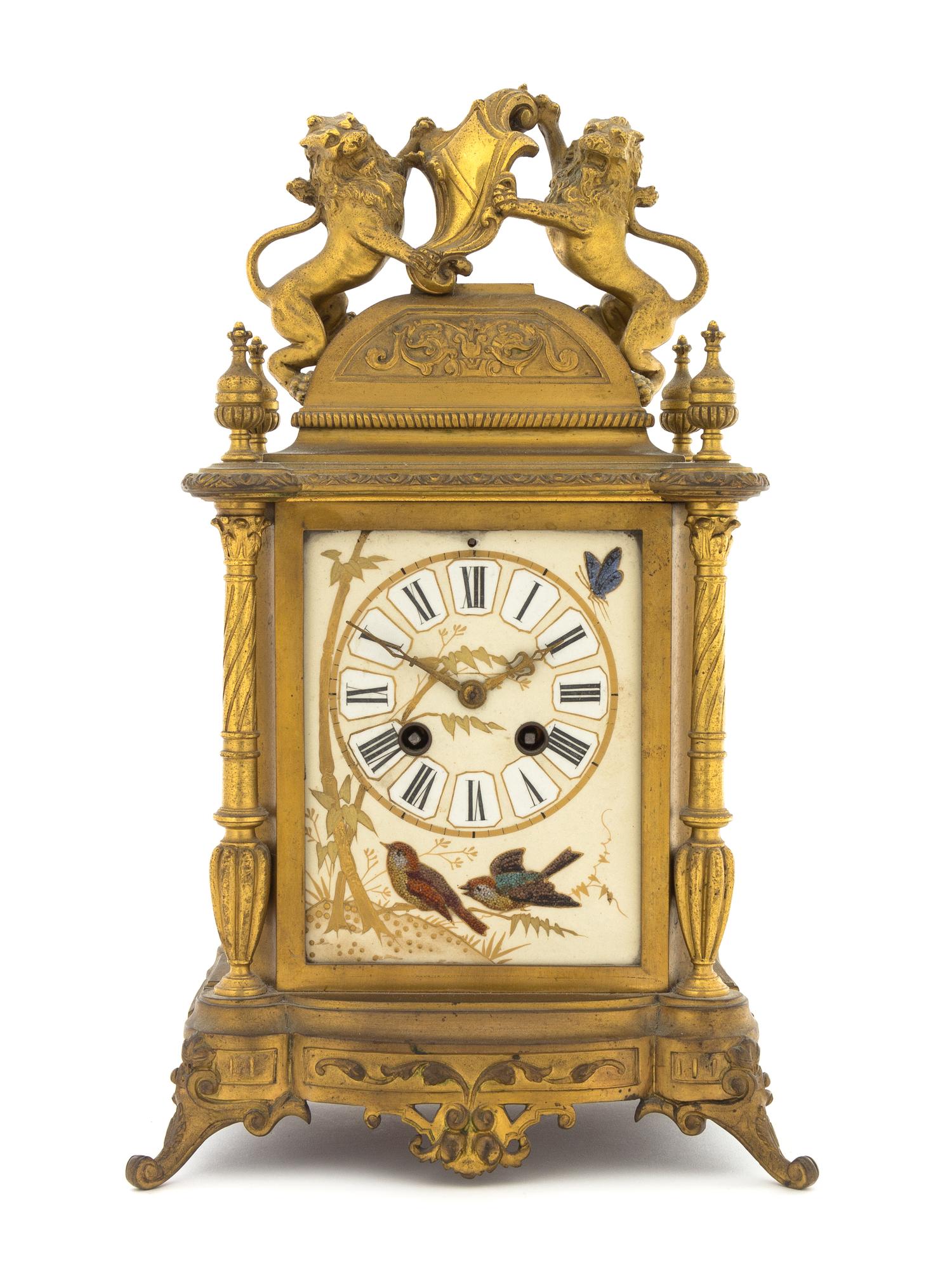 A French Gilt Bronze Mantel Clock Height 14 inches. — MOVEMENT BY JAPY FRERES, 19TH CENTURY