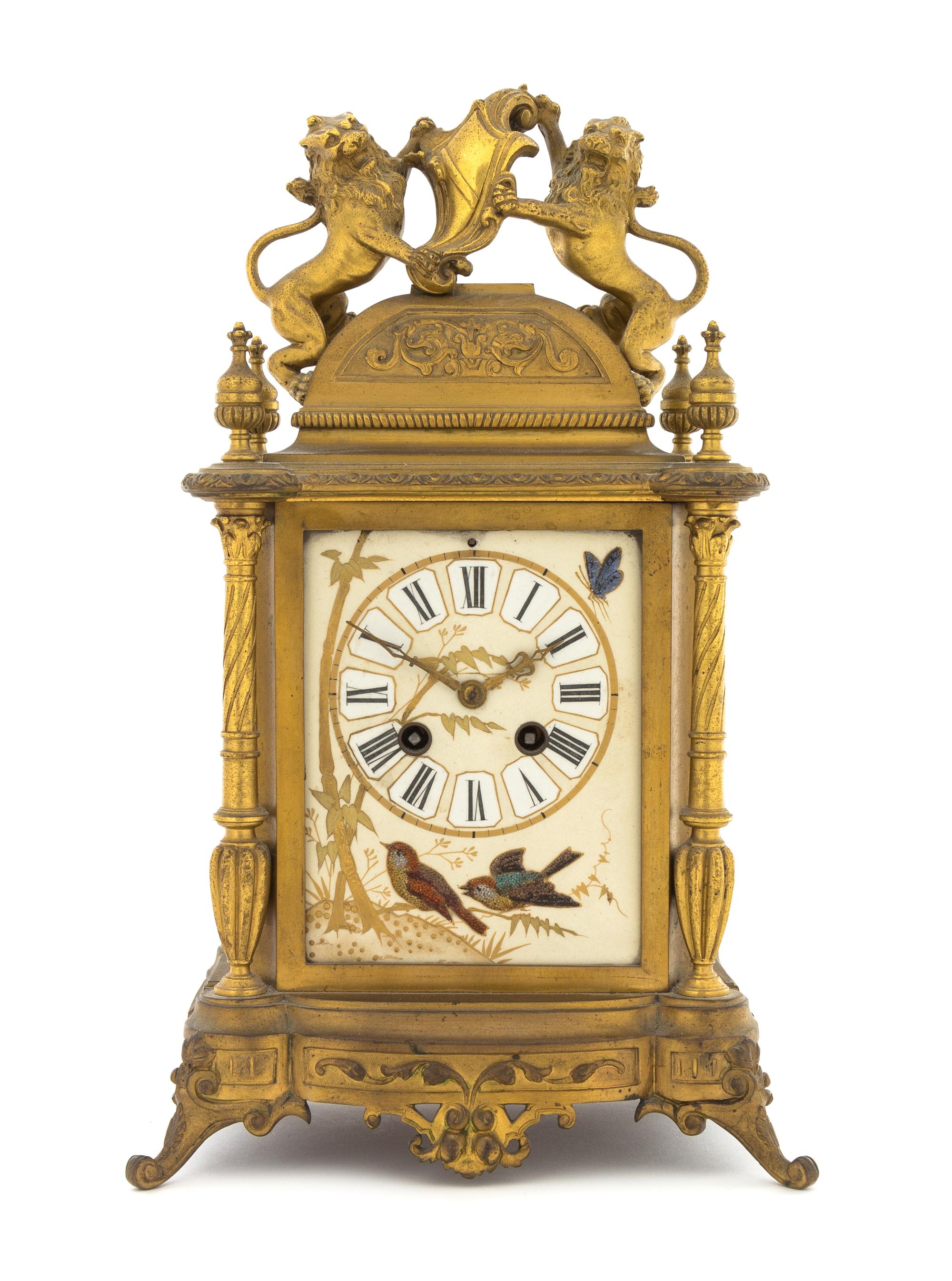 A French Gilt Bronze Mantel Clock Height 14 inches. — MOVEMENT BY JAPY FRERES, 19TH CENTURY