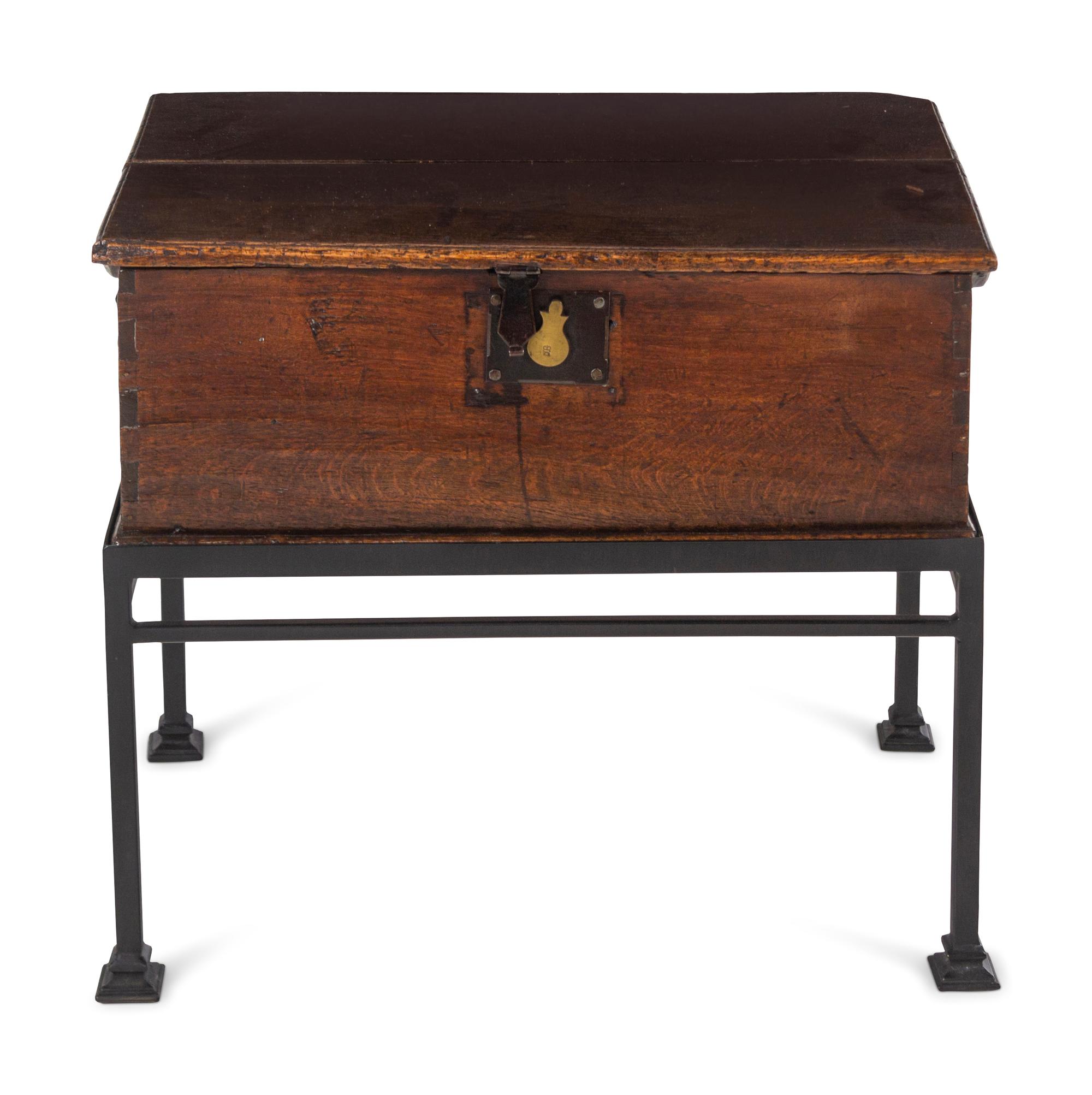 A Primitive Oak Box on a Later Iron Stand