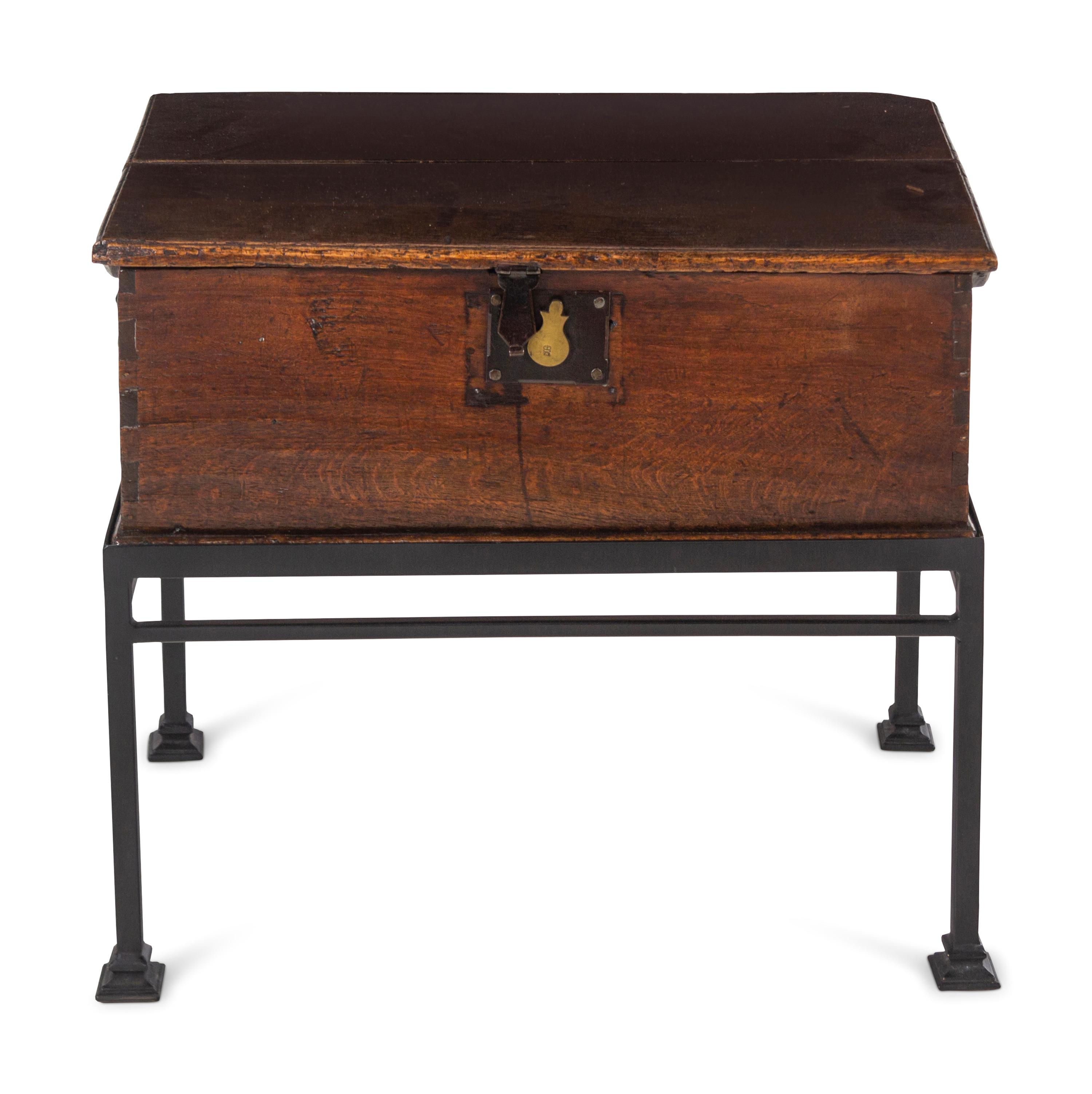 A Primitive Oak Box on a Later Iron Stand