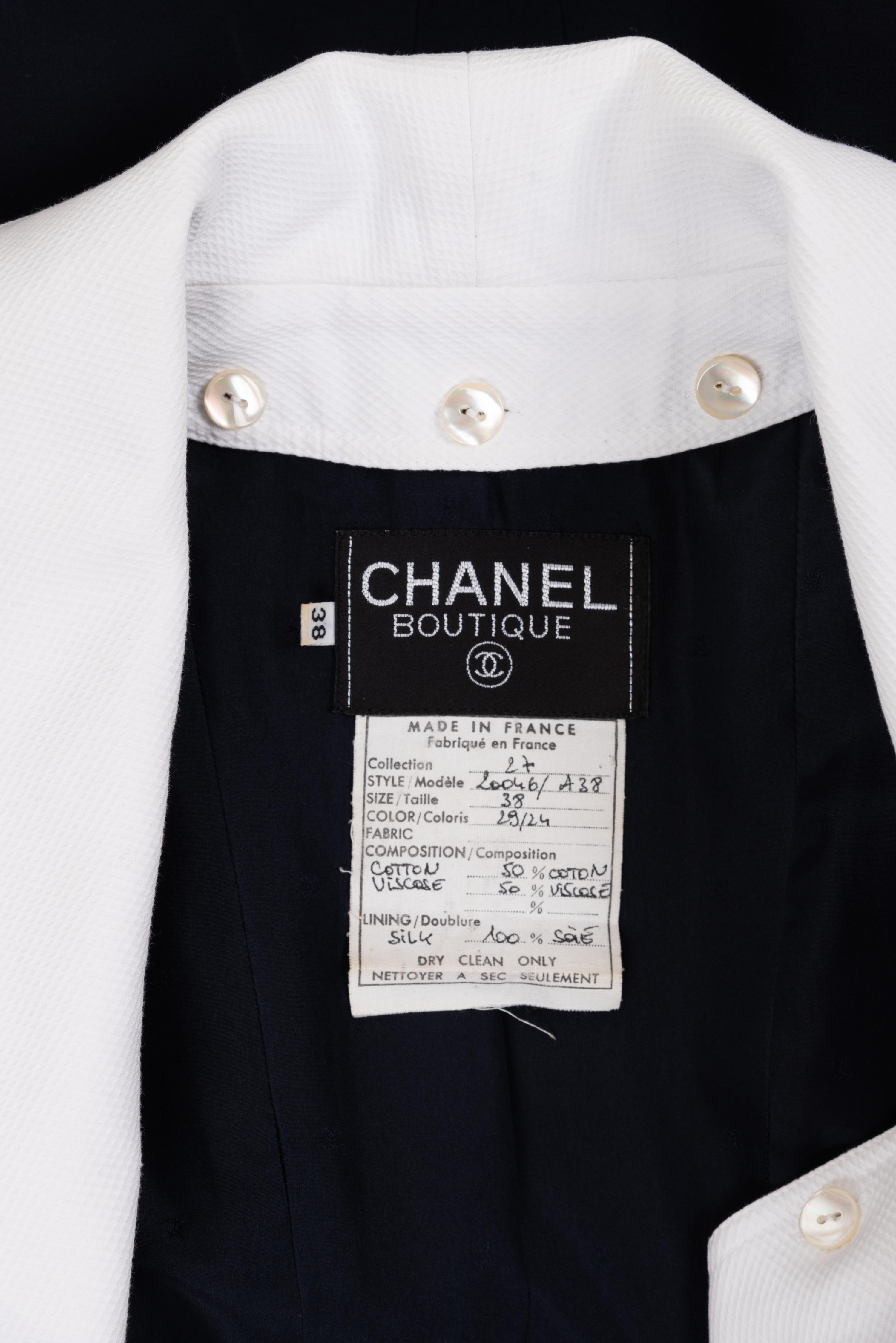 Chanel Cotton Jacket with Removable Collar and Cuffs, Late 1980s