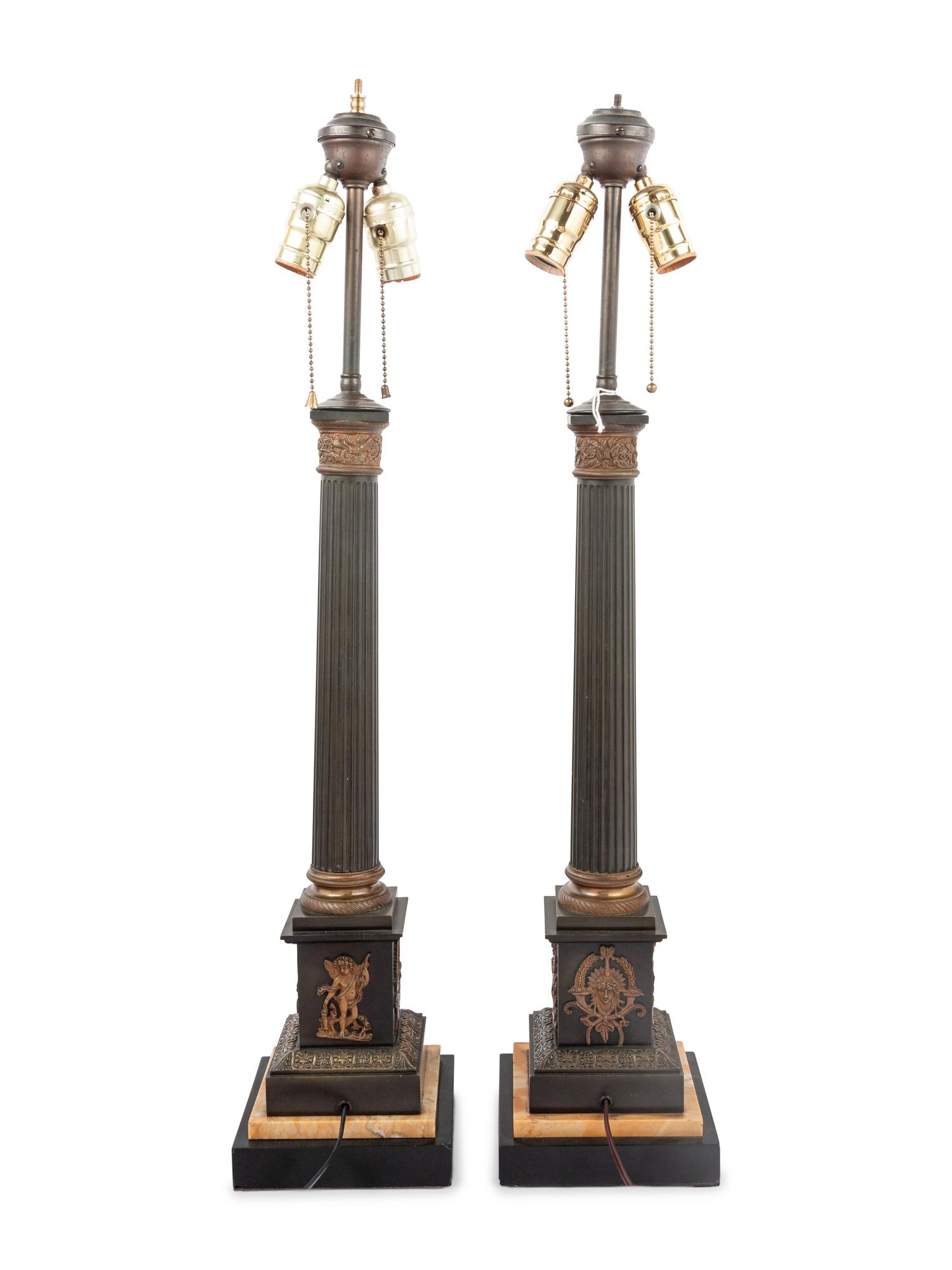 A Pair of Neoclassical Bronze Table Lamps