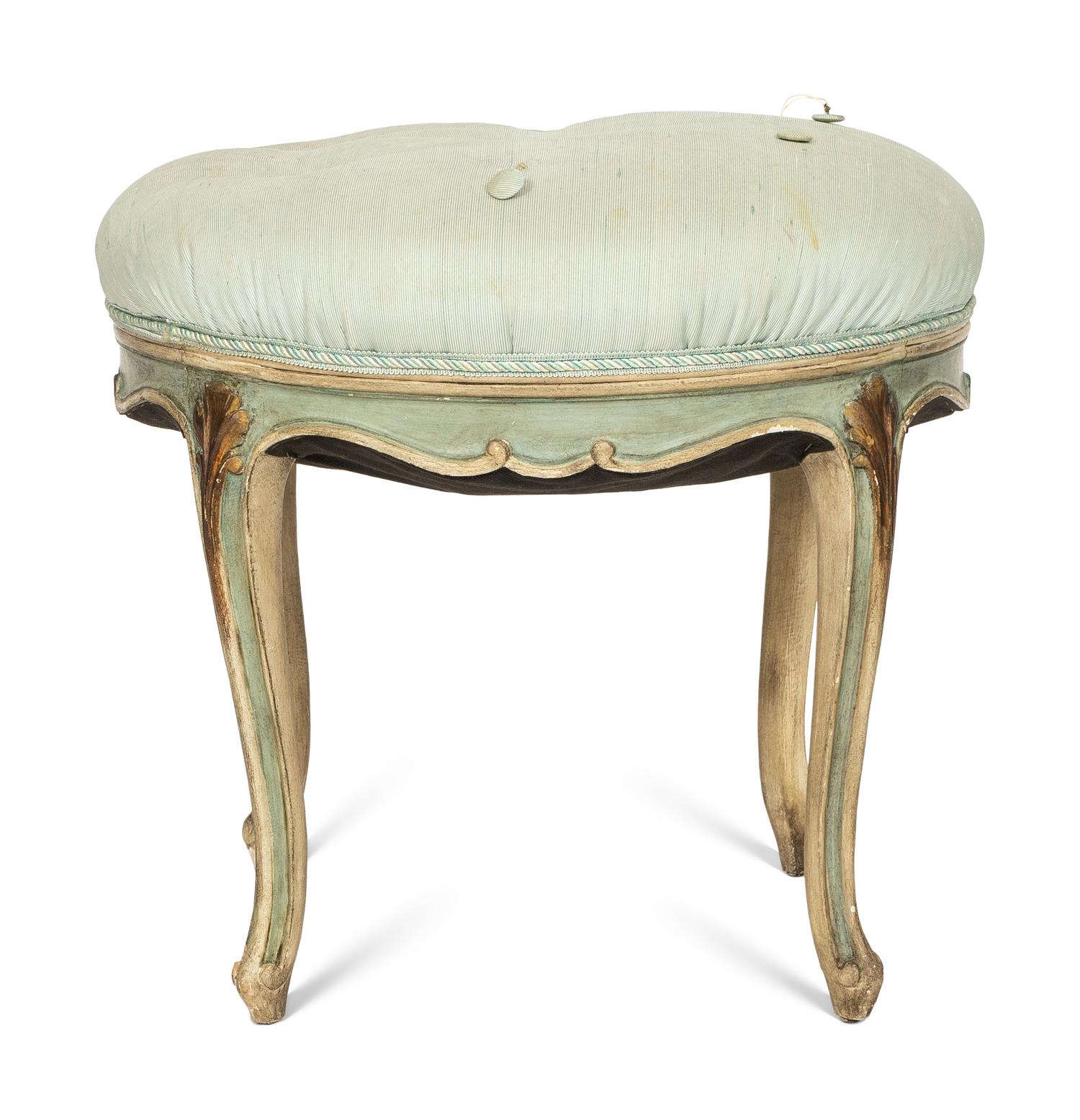 A Louis XV Style Cream Painted and Parcel Gilt Tabouret