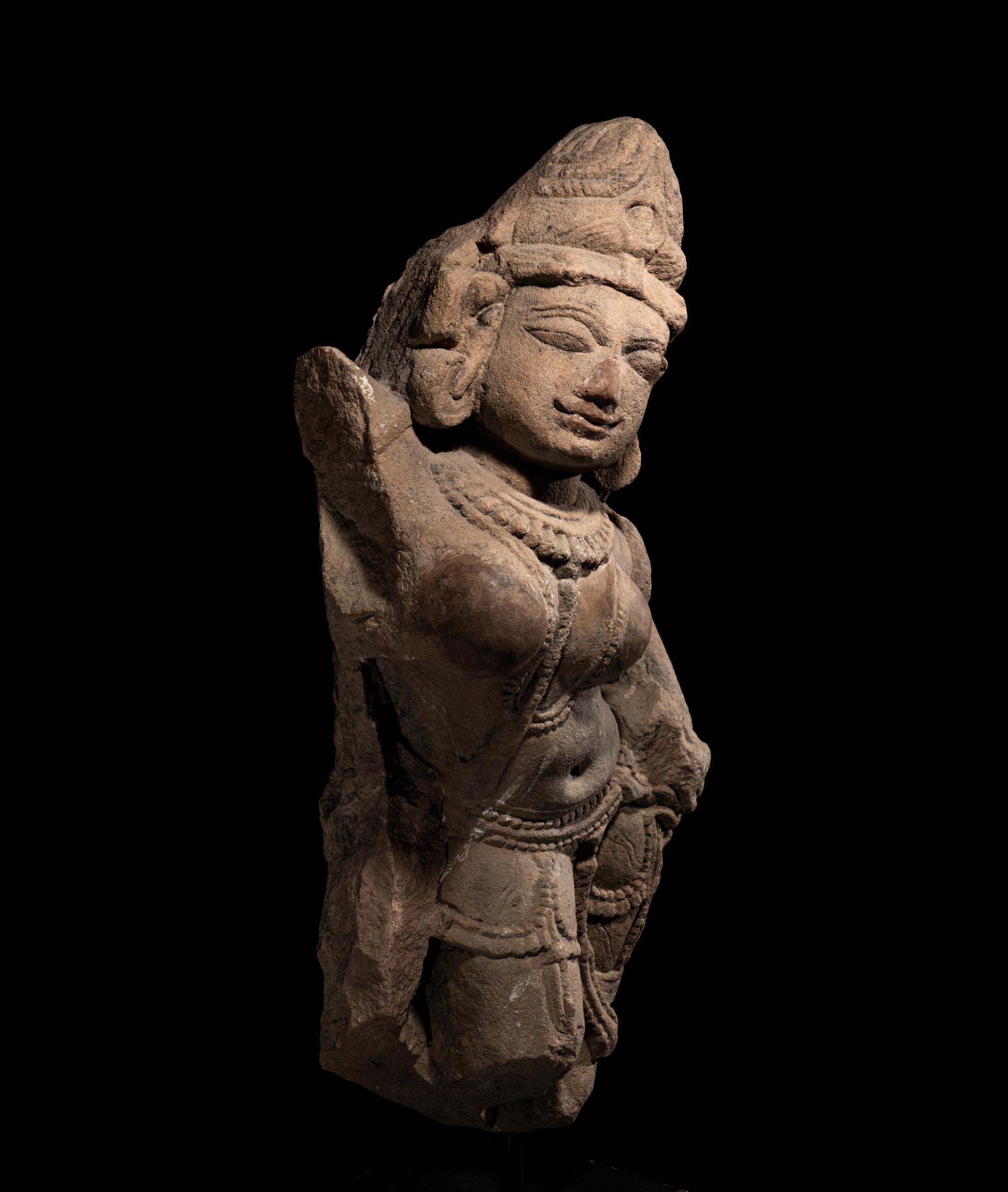 An Indian Red Sandstone Figure of a Female Deity