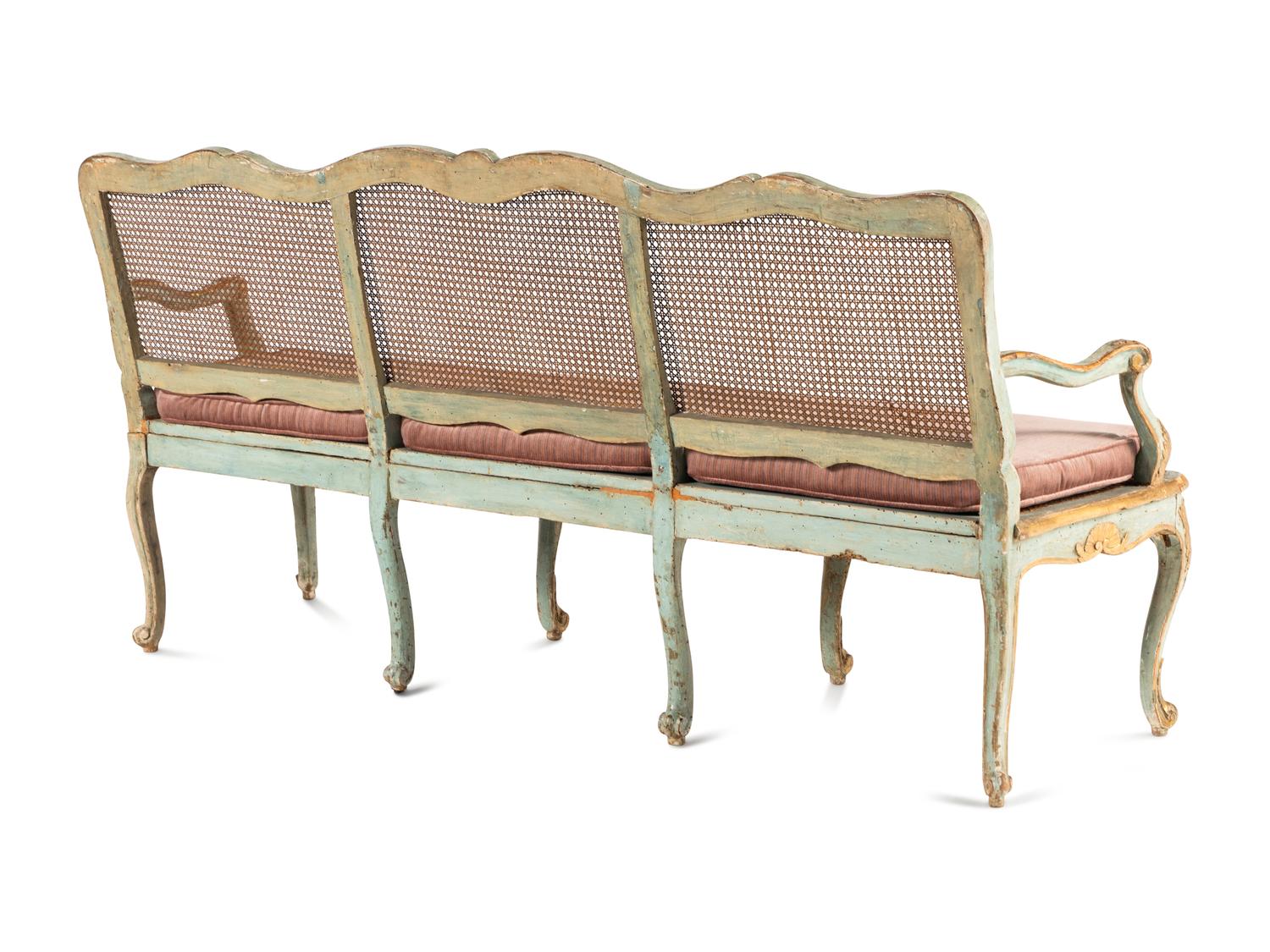 A North Italian Blue Painted and Parcel Gilt Settee