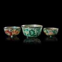 Three Small Japanese Plique a Jour Bowls, Possibly Inaba