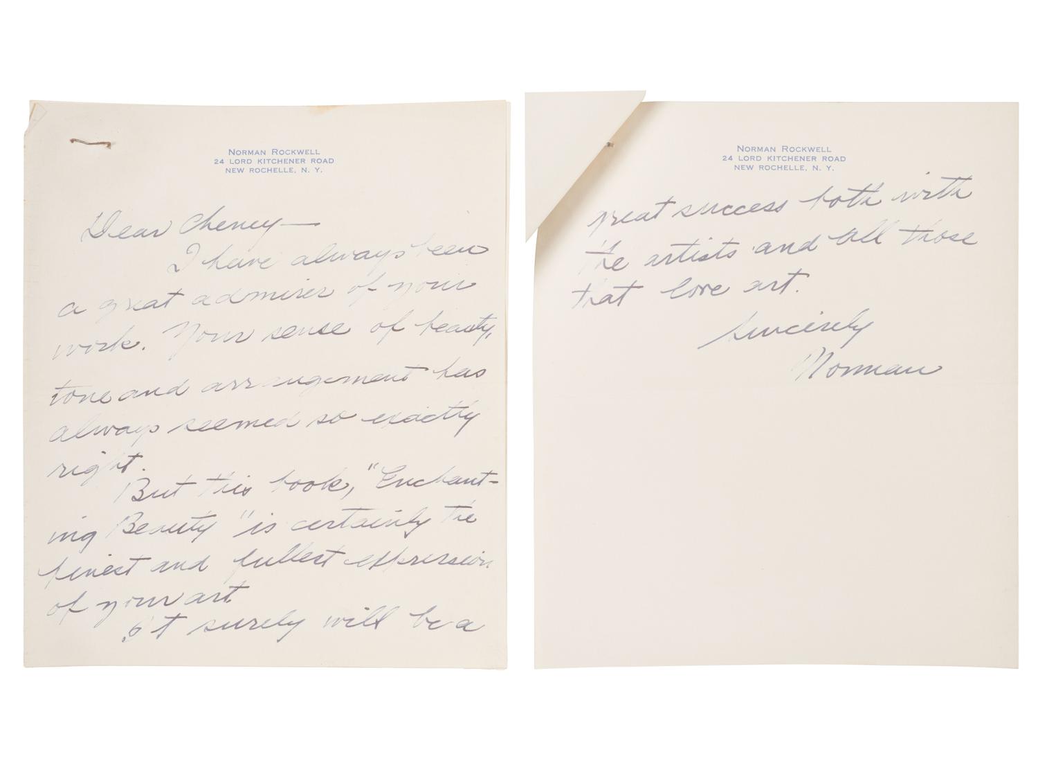 JOHNSTON, Alfred Cheney (1885-1971). Enchanting Beauty collection of memorabilia, incl. mockup, notes, glass plate negatives, and correspondence highlighted by Norman Rockwell ALS.