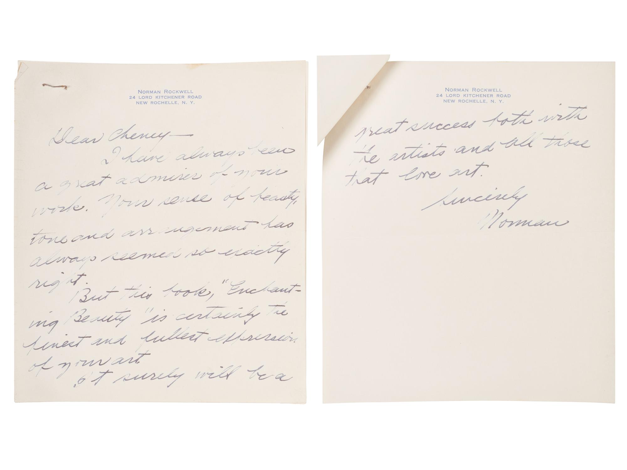 JOHNSTON, Alfred Cheney (1885-1971). Enchanting Beauty collection of memorabilia, incl. mockup, notes, glass plate negatives, and correspondence highlighted by Norman Rockwell ALS.