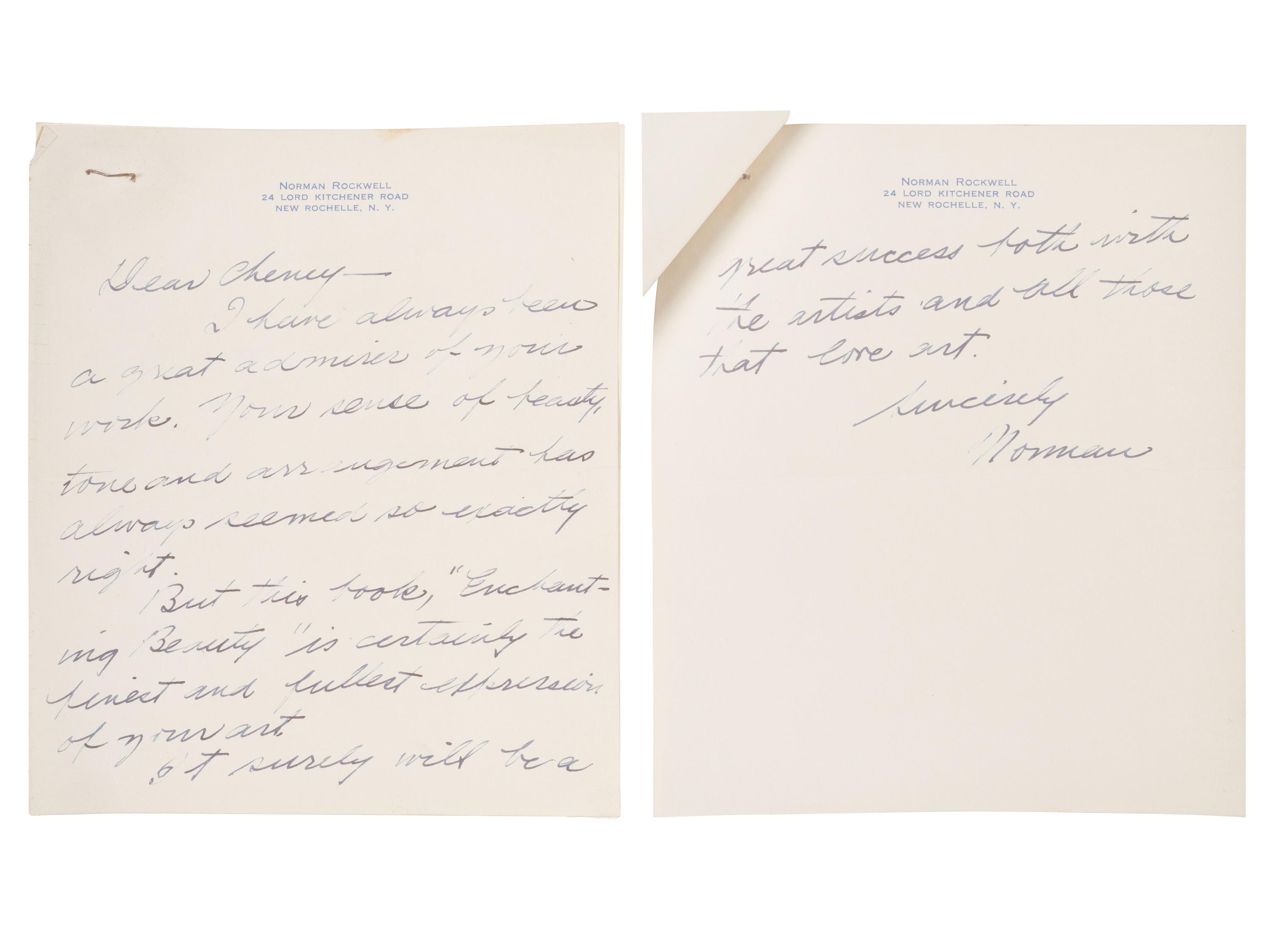 JOHNSTON, Alfred Cheney (1885-1971). Enchanting Beauty collection of memorabilia, incl. mockup, notes, glass plate negatives, and correspondence highlighted by Norman Rockwell ALS.