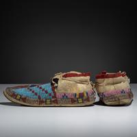 Northern Cheyenne / Arapaho Beaded Moccasins, with Recycled Buffalo Parfleche Soles