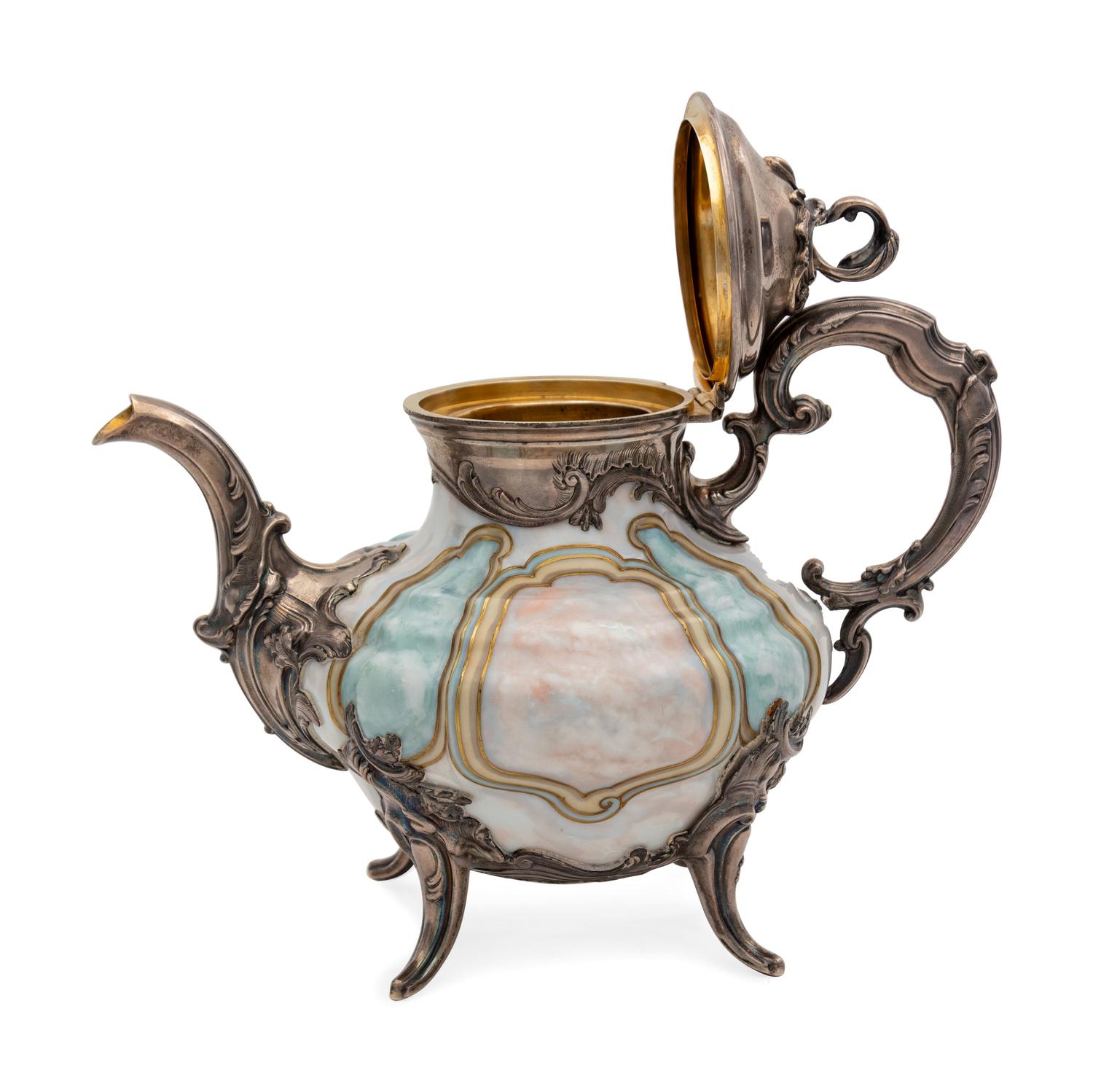A French Silver Mounted Porcelain Teapot