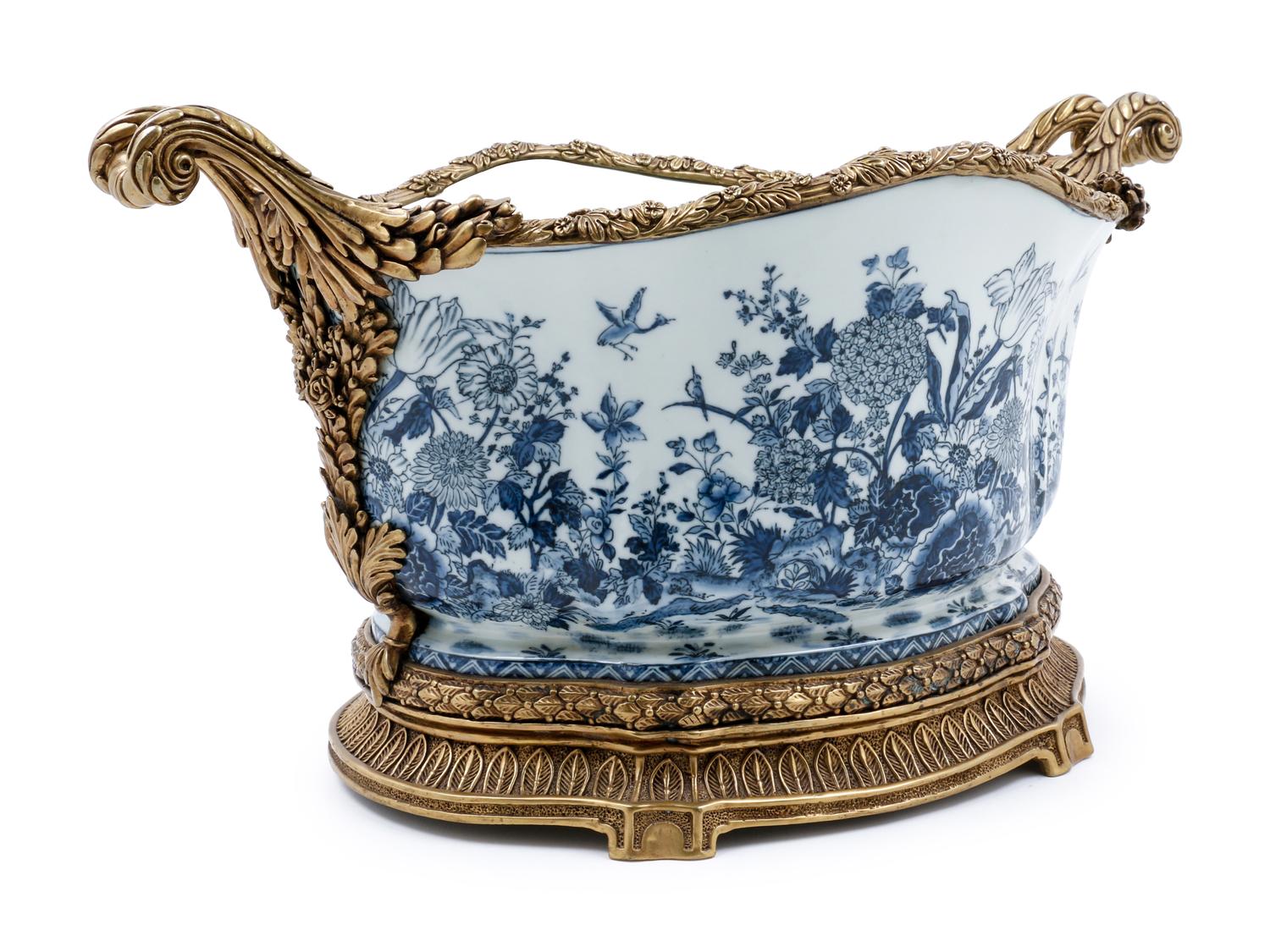 A Louis XVI Style Gilt Bronze Mounted Blue and White Chinese Porcelain Jardiniere — 20TH CENTURY