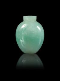An Apple Green and Celadon Jadeite Snuff Bottle