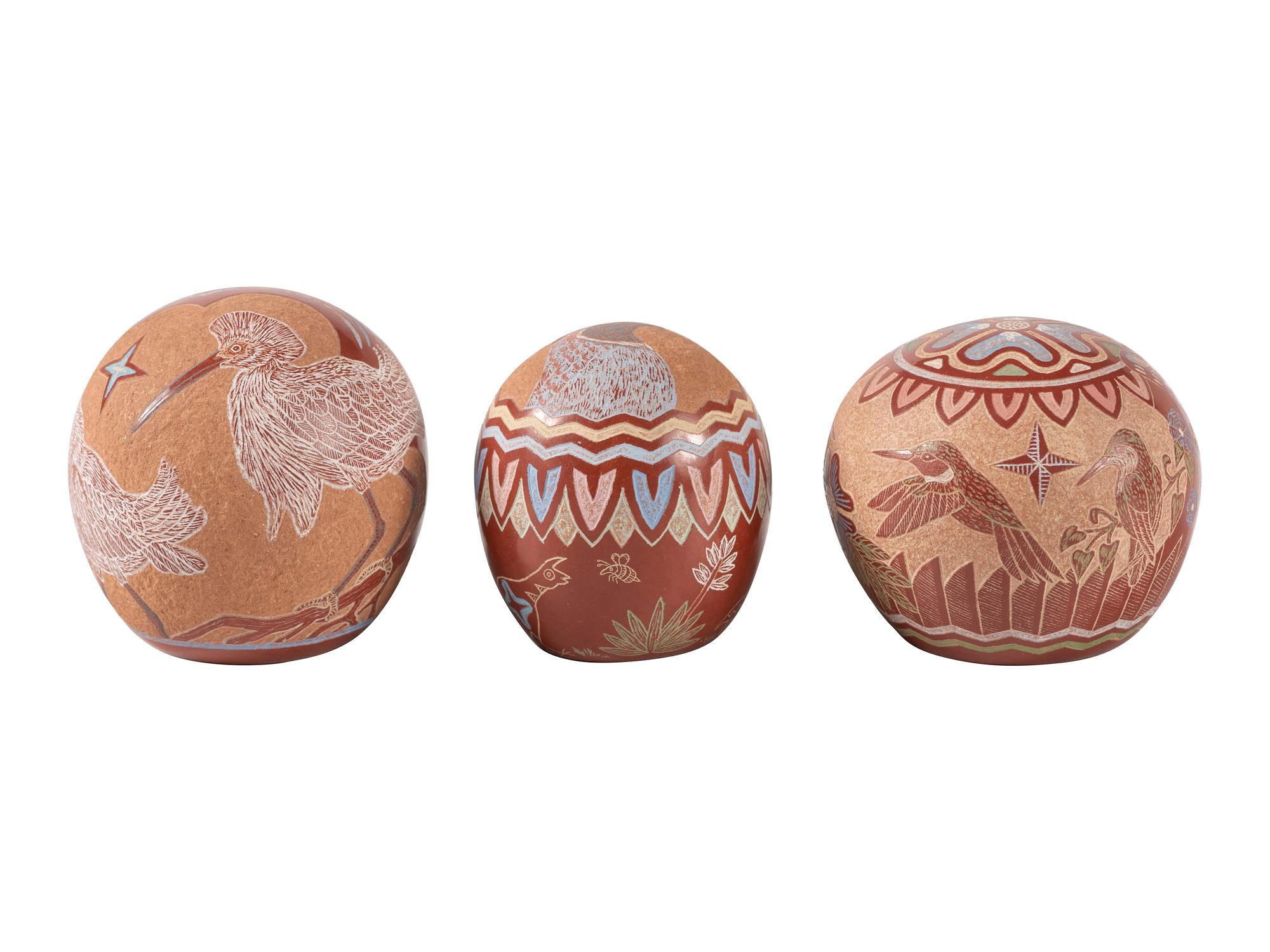 Trio of Miniature Sgraffito Pottery Seed Jars