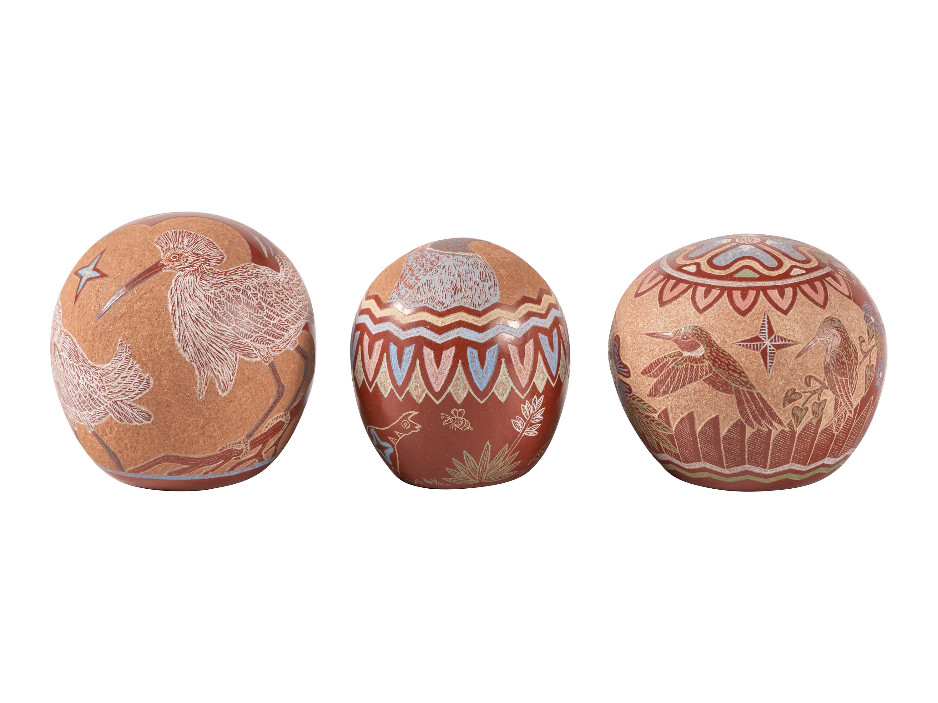 Trio of Miniature Sgraffito Pottery Seed Jars