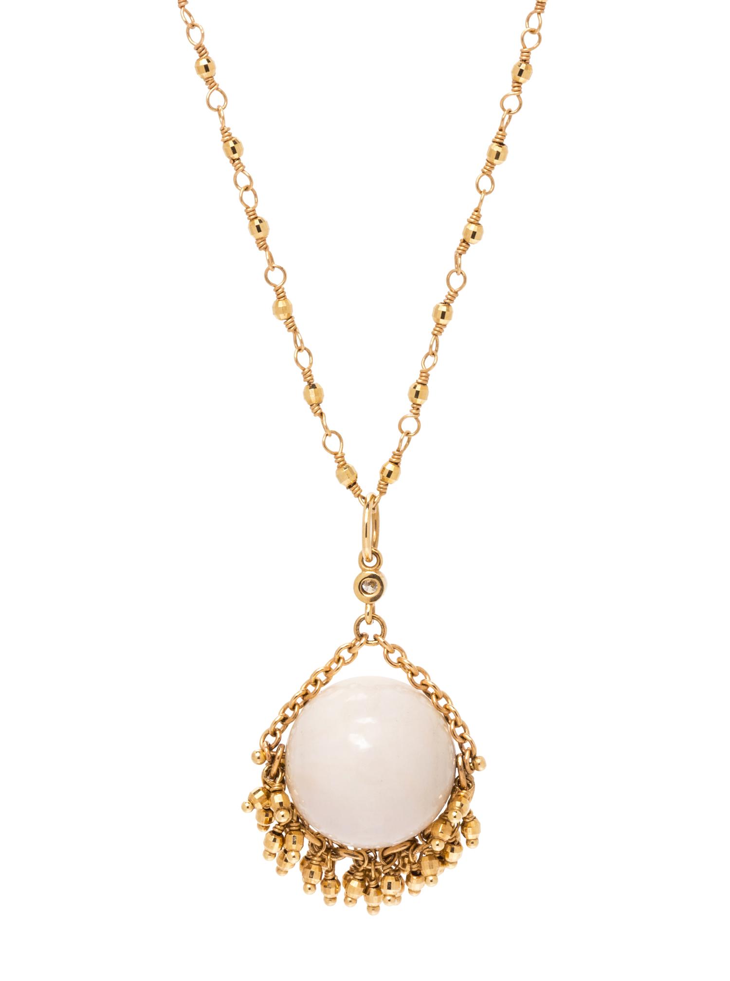 A 14 Karat Yellow Gold, Agate and Diamond Pendant Necklace,