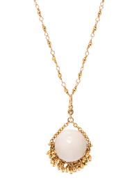 A 14 Karat Yellow Gold, Agate and Diamond Pendant Necklace,