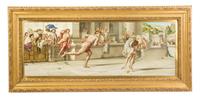 A Minton Pottery Plaque, after Sir Edward John Poynter P.R.A. (1836-1919), Height 13 1/2 x width 37 1/4 inches.