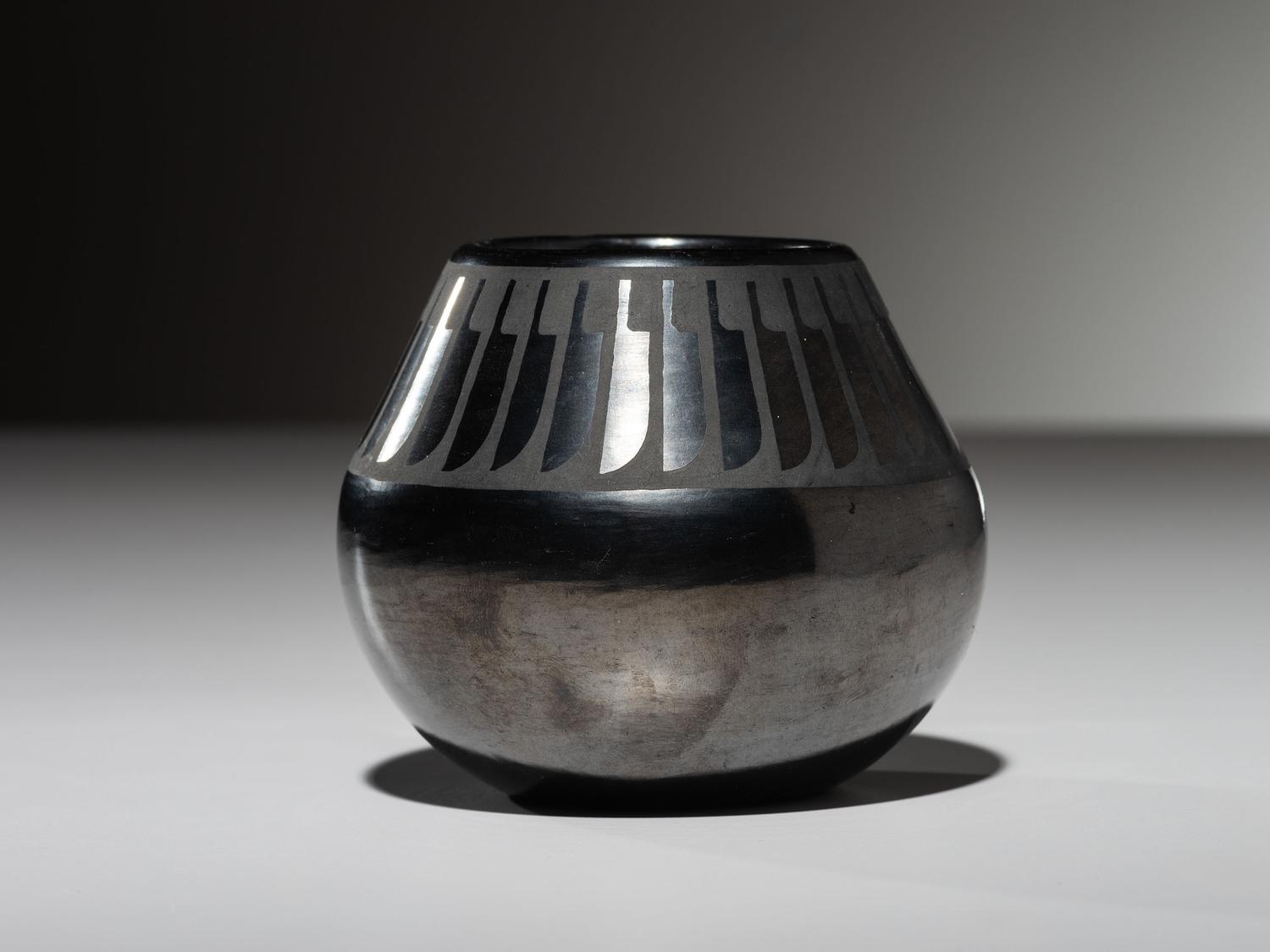 Blackware Pottery Jar, with Gunmetal Finish October 1965