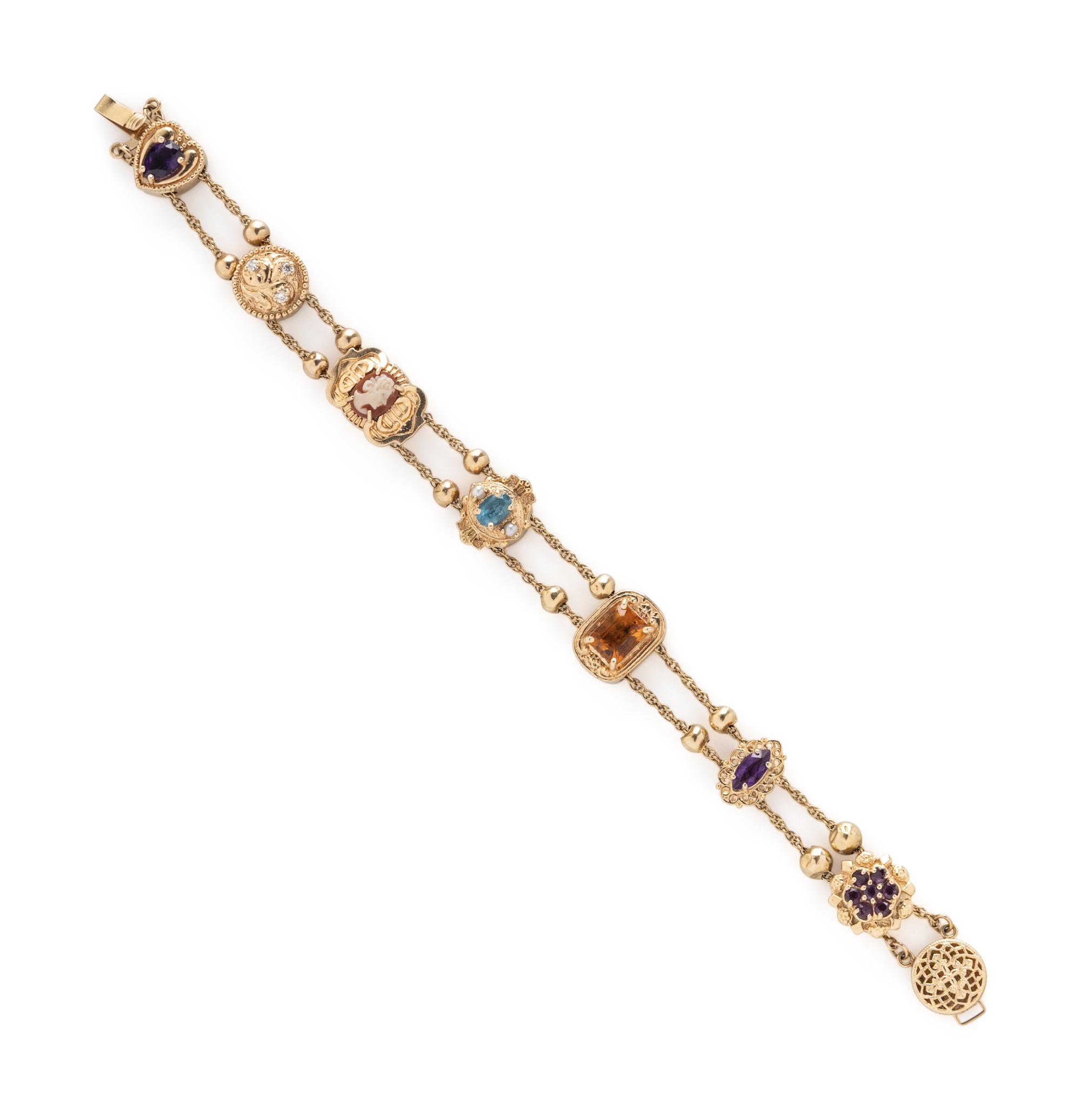 YELLOW GOLD SLIDE CHARM BRACELET