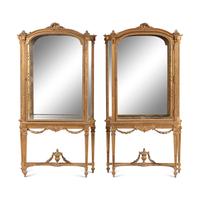 A Pair of Louis XVI Style Giltwood Vitrine Cabinets
