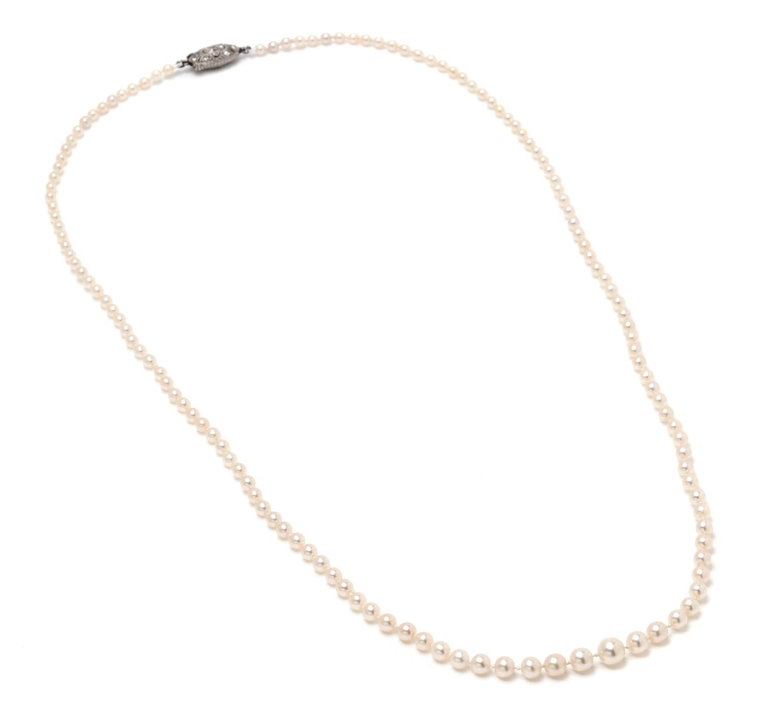A Graduated Single Strand Natural Pearl Necklace,