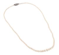 A Graduated Single Strand Natural Pearl Necklace,