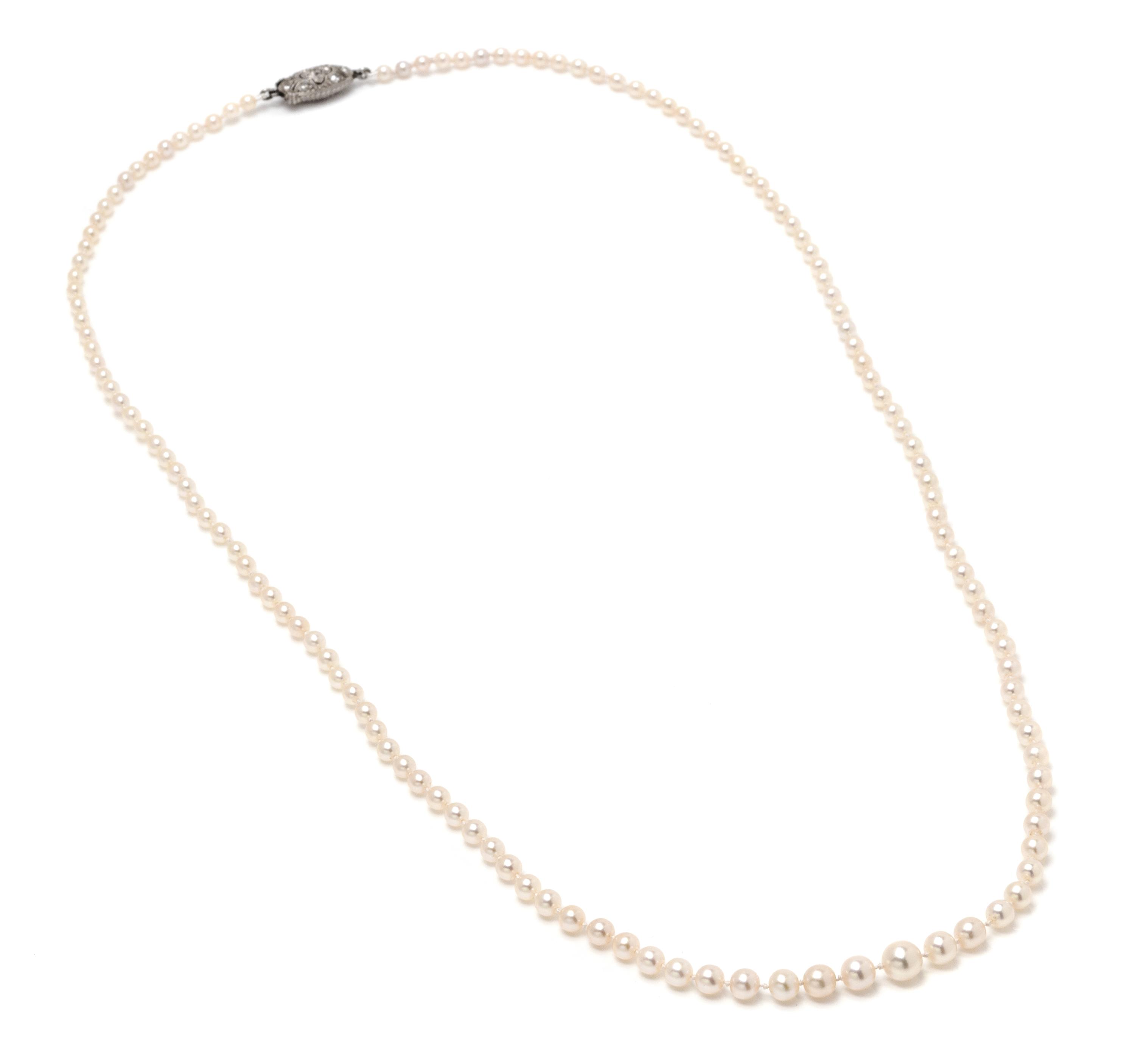 A Graduated Single Strand Natural Pearl Necklace,