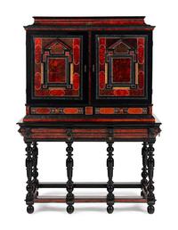 A Flemish Red Tortoise Shell, Kingwood and Ebony Cabinet on Stand