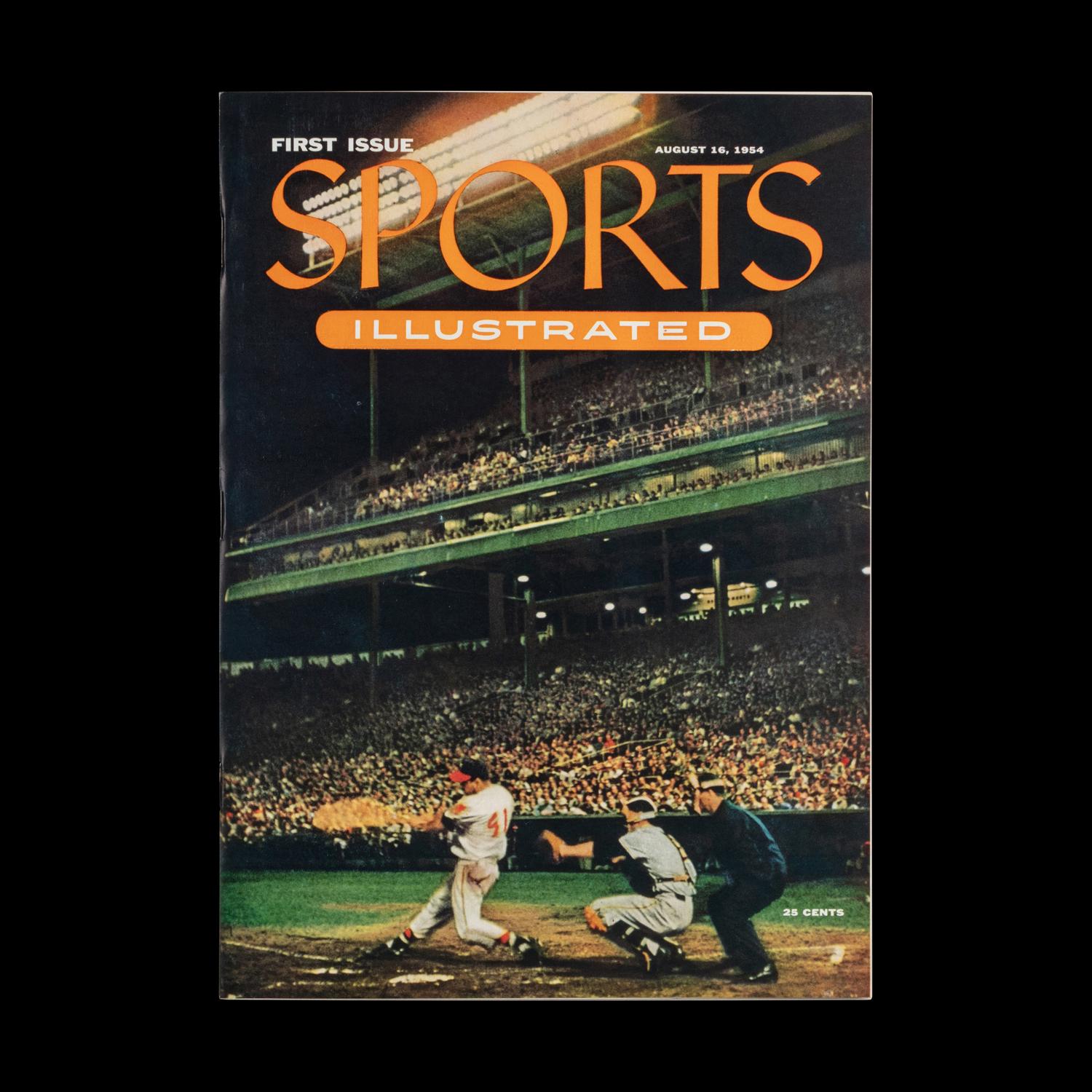 A 1954 Sports Illustrated First Issue with Topps Baseball Card Insert with Presentation Folio