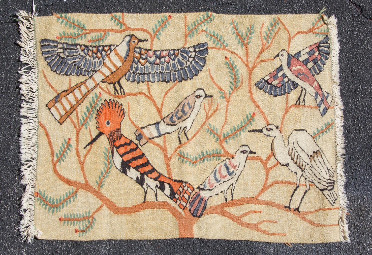 Two Flat Woven Wool Rugs Dimensions of larger 2 feet 10 inches x 2 feet 2 inches. — 20TH CENTURY