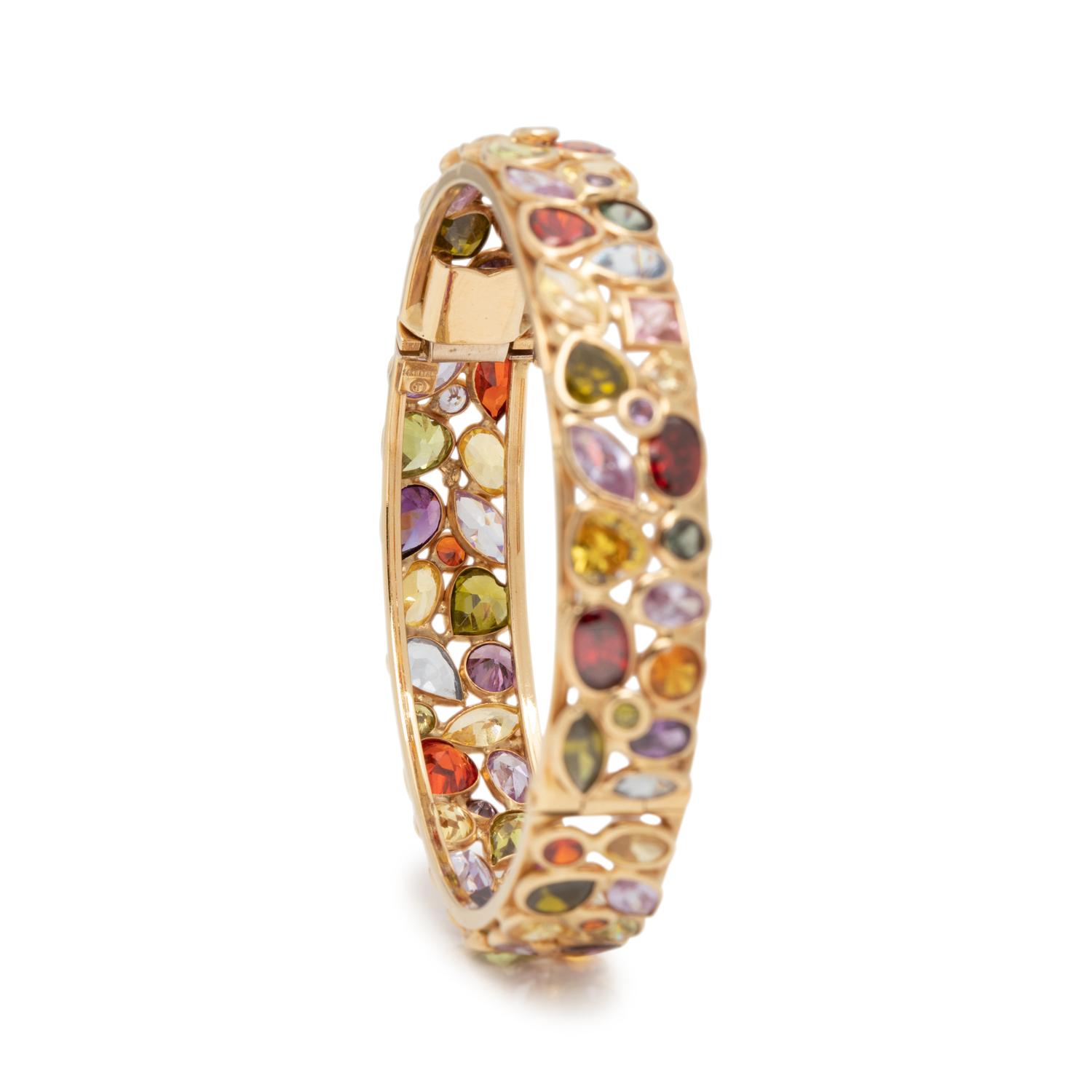 YELLOW GOLD AND MULTIGEM BANGLE BRACELET