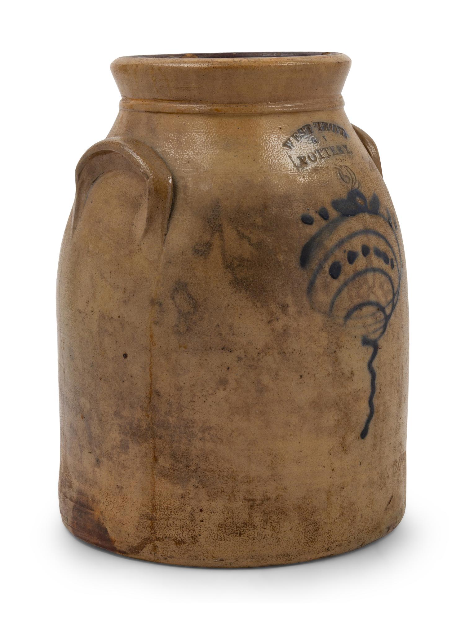 A Cobalt Decorated Stoneware 2-Gallon Crock