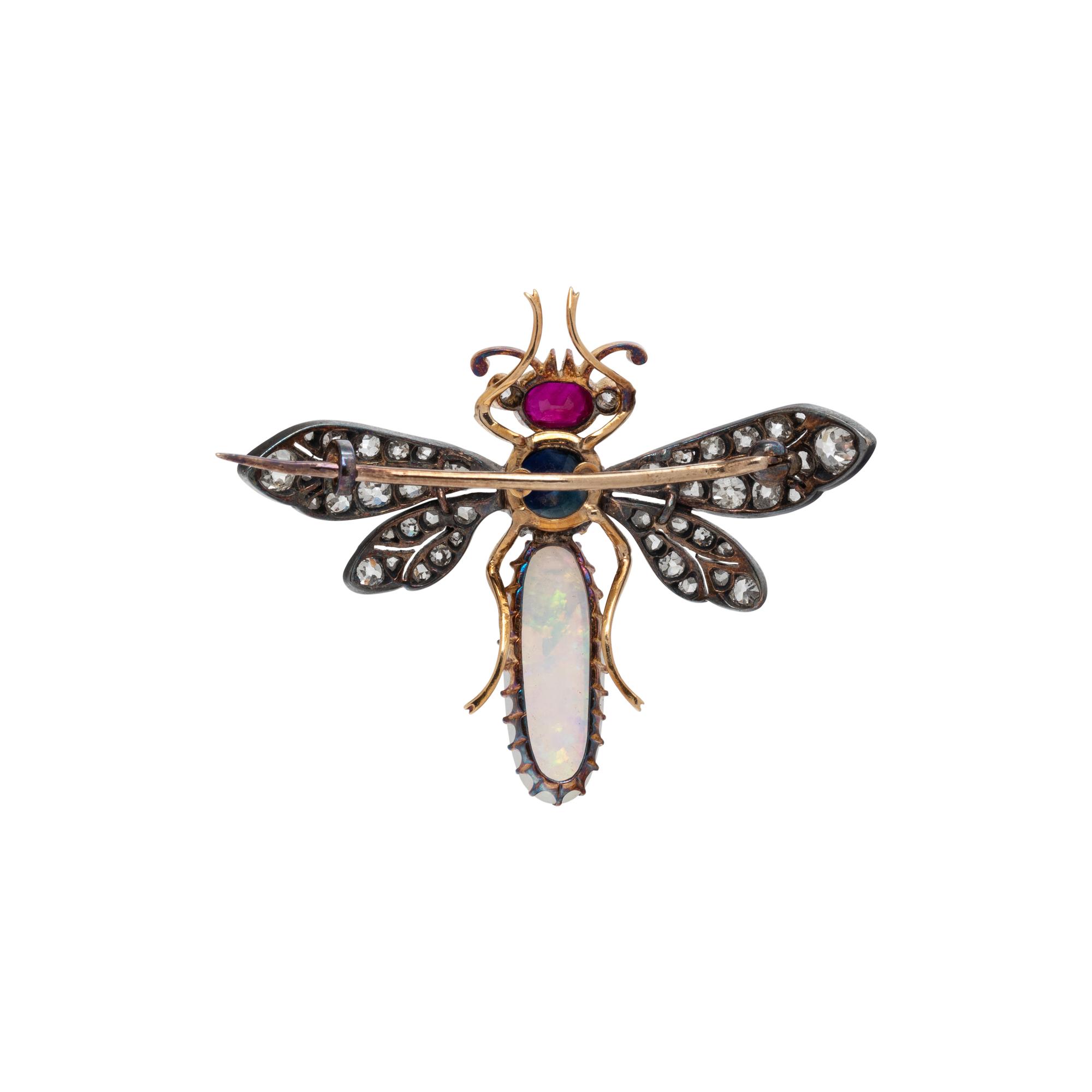 ANTIQUE, DIAMOND AND MULTIGEM INSECT BROOCH