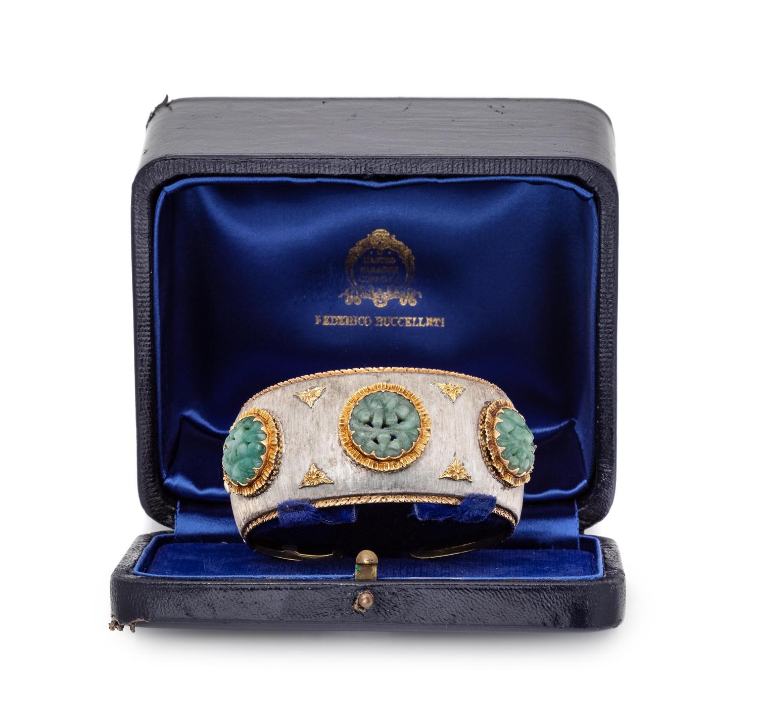 Mario Buccellati, Silver, Yellow Gold and Jade Bangle