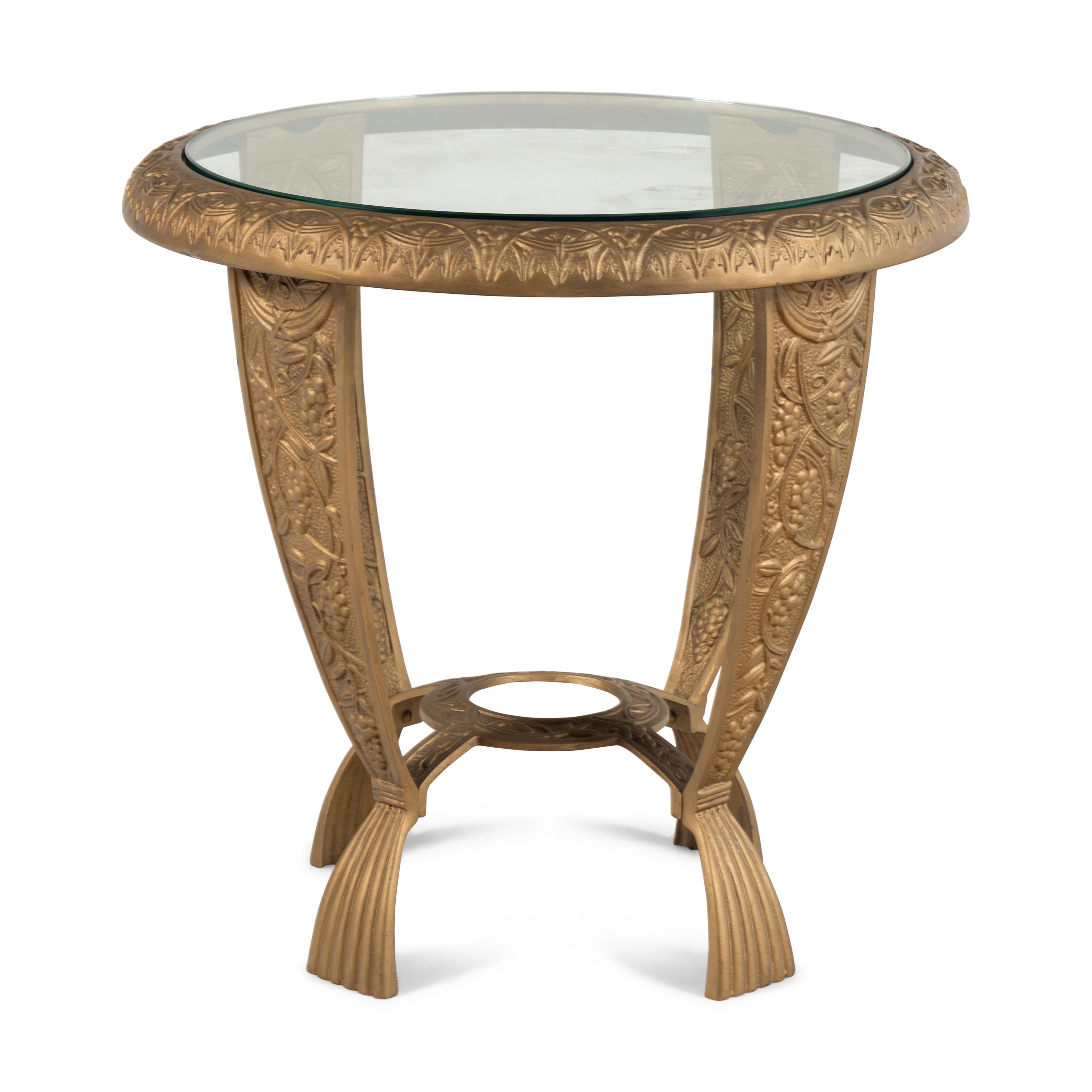 An Art Deco Gilt Cast Iron and Glass Occasional Table