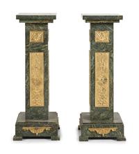 A Pair of Louis XVI Style Gilt Bronze Mounted Marble Pedestals
