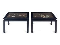 Two Chinese Porcelain-Inset Polychrome Lacquer Panels Mounted as Tables
