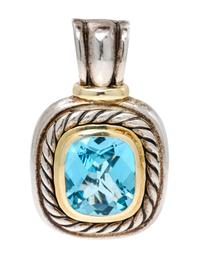 A Sterling Silver, 14 Karat Yellow Gold and Blue Topaz 'Noblesse' Enhancer/Pendant, David Yurman, 15.70 dwts.